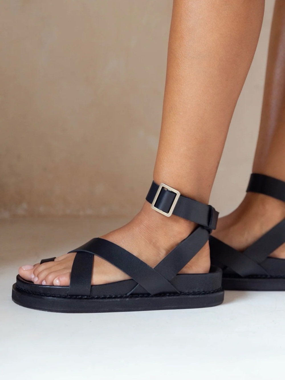 Liberté Bronte Sandal - Black Crisscross with Ankle-Strap